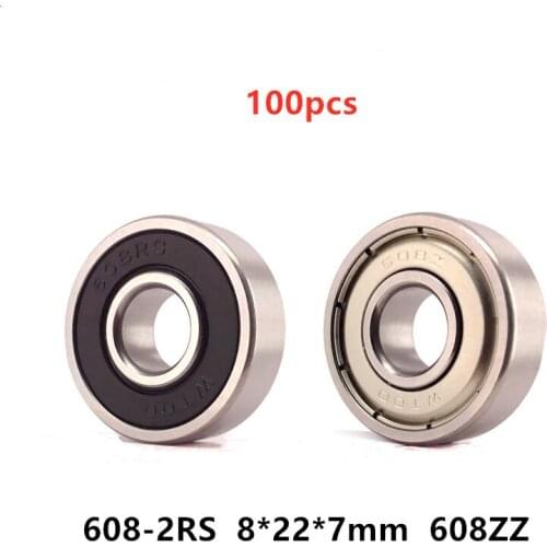 100pcs high quality 608ZZ 608-2RS 8*22*7 mm miniature bearing 608 -2Z 608RS deep groove ball bearing 8x22x7 roller skating wheel