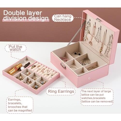 2 Layers PU Leather Jewerly Box Fashion Jewerly Organizer Household Storage Box for Jewelry Ring Earring Case Wedding Gift