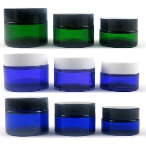 20G 30G 50G 1OZ blue green purple glass cream jar cosmetic container Jar black white lid screw cap glass bottle pot box 10pcs