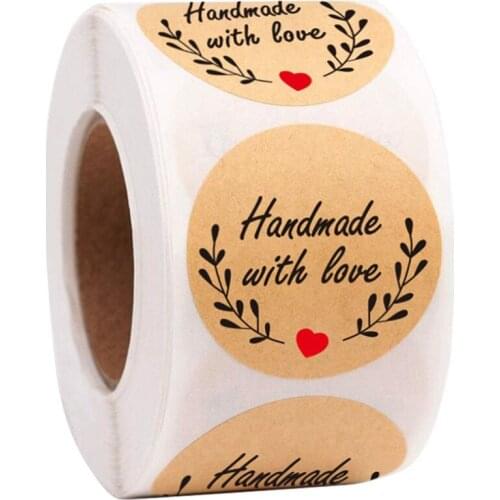 500 Sheets/roll Round Kraft Paper Handmade Stickers Dessert Cake Baking Thank You Seal Sticker Gift Tag