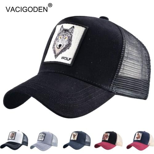 VACIGODEN Aniaml Embroidered Mesh Baseball Cap Wolf Hip-Hop Trucker Hats Tiger Men Women Snapback Fox Breathable Streetwear