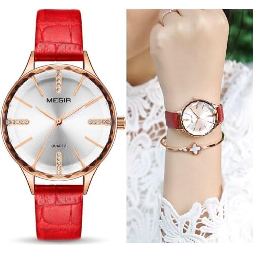 MEGIR Luxury Women Watches Reloj Mujer Blue Leather Ladies Quartz Watch Women Wristwatches Clock Relogio Feminino Dropshipping