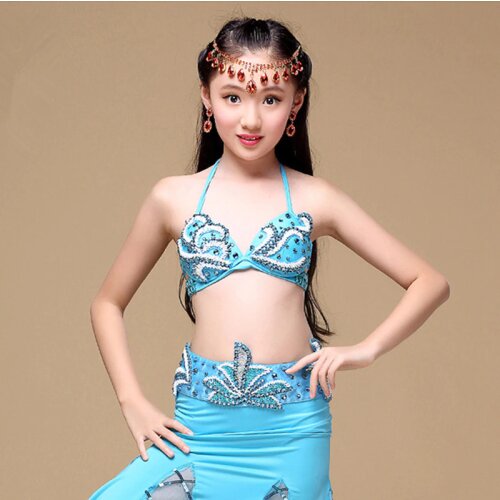 Children Stage Performance Children Belly Dancing Clothes 3-piece Outfit Bra, Belt, Skirt Girls Oriental Dance Costumes