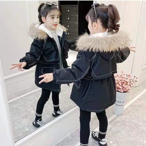 2 Colors New Arrivals Girls Coats Winter Kids Warm Cotton Zipper Mid-length Style jacket Parka For Girl 3-12Years Baby Clothing