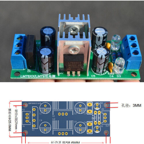 Dykb LM7815 + LM7915 Positive negative 15V Dual Voltage Regulator Rectifier Bridge Power Supply Module DC 18V-36V TO 15V