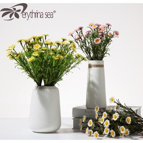 Erythrina Fake Flowers 1 Branches 8 Heads Vintage Oil Painting Style Artificial Flowers Daisy Bouquet for Home Decoration3colors