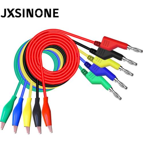 Cleqee P1044 5pcs 4mm stackable banana plug to alliagtor clip test leads Durable Multimeter Testing Cables Copper 1M