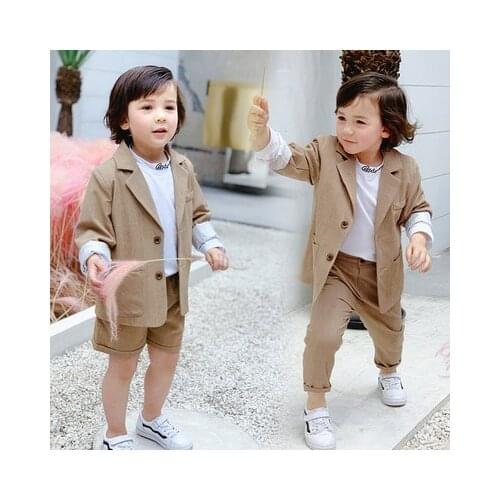 Boys Blazer Sets 2021 Spring Autumn New Kids Plaid Blazer Jacket Suit Two-piece Childrens Casual Korean Plaid Trousers Suits