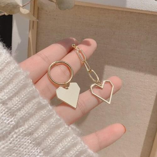 Korean Fashion Jewelry Earrings Asymmetric Love Heart Statement Eardrops Tassel Heart-shaped Long Chain Dangler Women Brincos