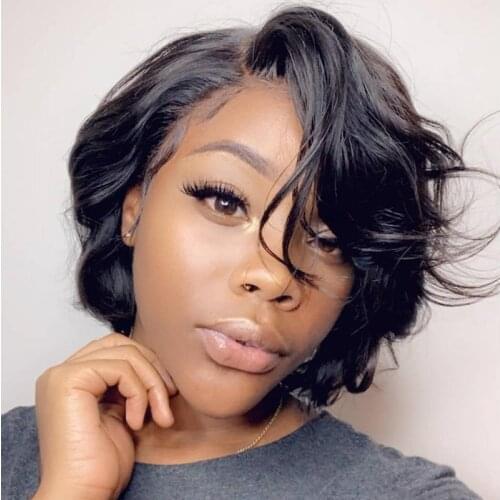 Short Pixie Cut Human Hair Wig Bob Wavy Wig Part Lace Human Hair Wig Ombre Blonde Color Part Lace Wigs For Black Women