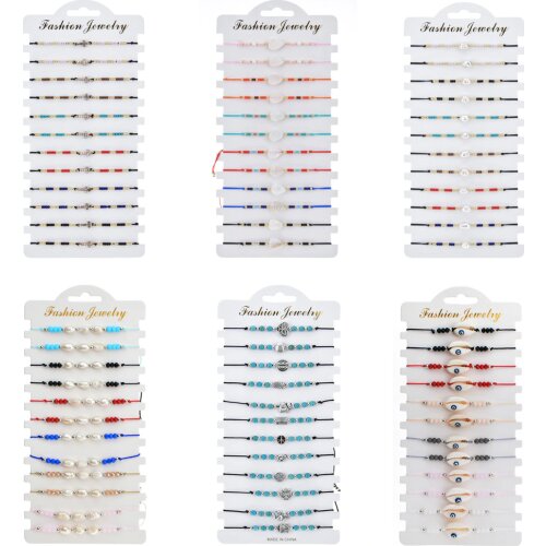 12pcs/lot Bohemian Shell Pearl Woven Rope Chain Bracelet Set Handmade Crystal Cross Bracelets for Women Girls Kids Cuff Jewelry