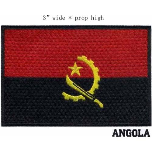 3" wide Angola embroidery flag patch two stripes red black and yellow colors with black outline sew on clothes
