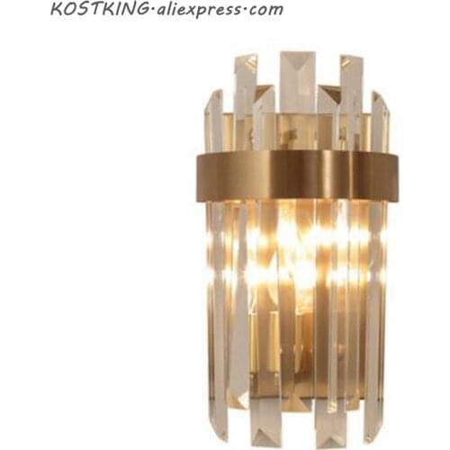 KOSTKING high quality luxury crystal wall lamp modern sconce lights Dia18*H33CM lustre living room bedroom lamp