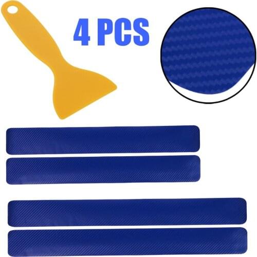 New Arrival 4pcs 3D Carbon Fiber Car Door Sill Sticker Scuff Cover Anti Scratch Blue Protector With Small Scraper