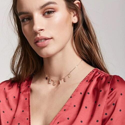 Fashion Heart and Letter Necklace Pendant Women Creative Personality Simple Clavicle Choker Love Chain Necklace Collar Jewelry
