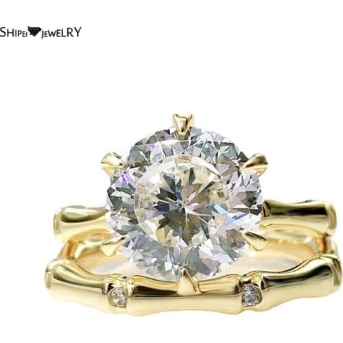 Shipei 925 Sterling Silver Oval Cut 10 MM Round Cut Created Moissanite Gemstone Personality Engagement Ring Set Fine Jewelry