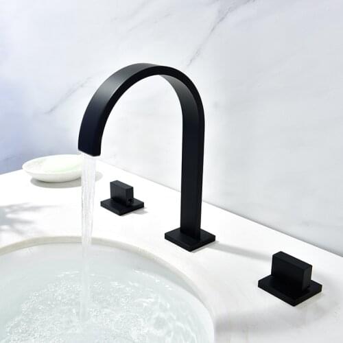 Basin Faucets Mixer Bathroom Sink Faucet Black Brass 3 Holes Double Handle Bathbasin Bathtub Taps Hot and Cold Water Tap