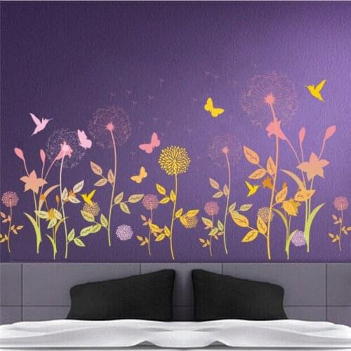 Garden Flower Butterfly dandelion wall sticker landscape Wall Decal bedroom living room wall home decoration Poster Mural