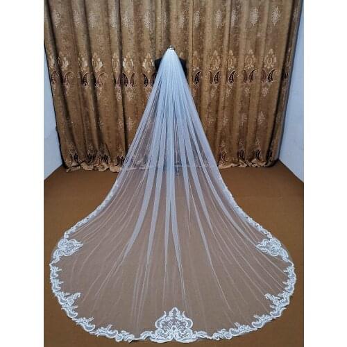 White Ivory 4 Meters Long Voile Mariage Lace Wedding Veil Tulle Bridal Veils with Comb Bride Wedding Accessories Veu De Noiva