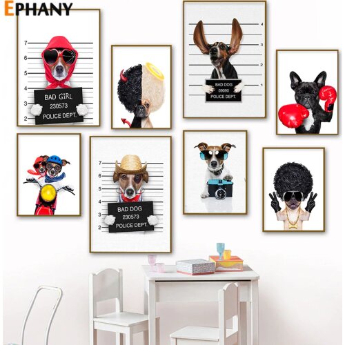 Funny Cool Dog Animal Posters and Prints Canvas Art Boxing Painting Wall Art Nursery Decorative Picture Nordic Kids Room Decor