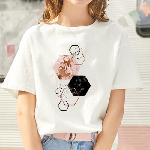 90s Short Sleeve Summer TShirt Harajuku Fashion Landscape T-shirt Plus Size New Geometric Figure Printed T Shirt Women