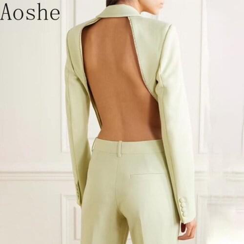 2020 Autumn Fashion Womens Selvage Crystal Sexy Backless Coat Personality Irregular Suit Women Jacket