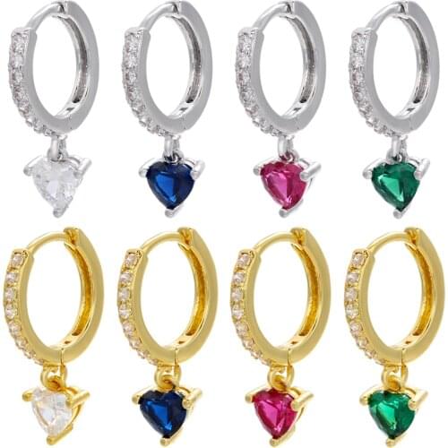 ZHUKOU 2021 NEW small hoop earrings red/blue/green Heart crystal hoop earrings for women Fashion earring jewelry wholesale VE354