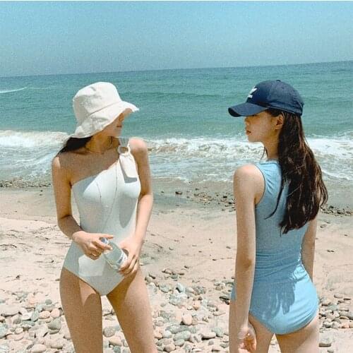 Korean Style One Piece Swimwear Women Padded Swimwear Solid Swimsuit Bathing Suit sexy Lady Monokini Beachwear 2020 New