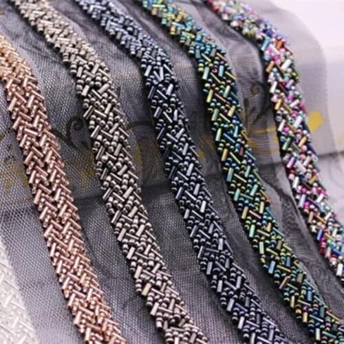 1Yard/Lot Beaded Lace Ribbon Tape Lace Fabric Trim Embroidery Collar Decoration African Cotton Lace FabricNeedlework accessories