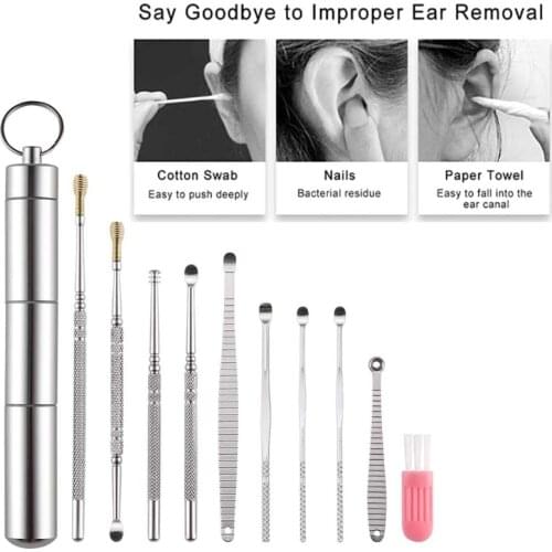 10 Pcs Ear Pick Earwax Removal Kit Cleaning Set Cleaner Curette Kit Mini Spoon Cleaning Brush Cleansing Tool