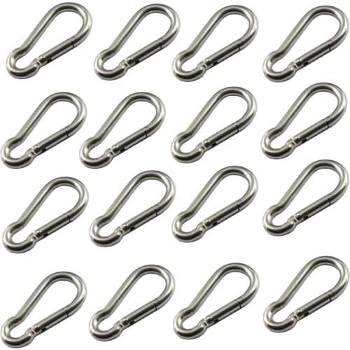 16pcs 4mm*40mm stainless steel carabiner snap hook Spring hooks spring clip marine hardware Keychain Quick Link Lock Buckle
