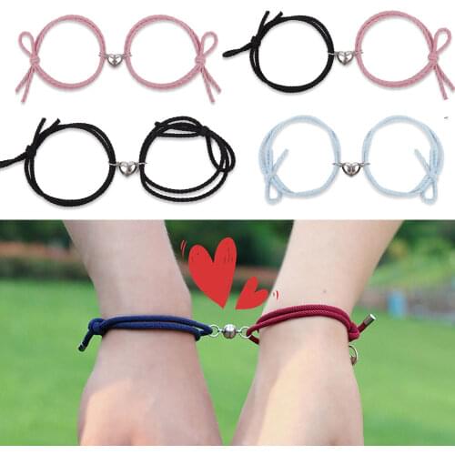 2pcs/set Magnetic Couple Bracelet Love Heart Paired Pendant Best Friends bff Rope Bracelet Men Women Friendship Charm Jewelry