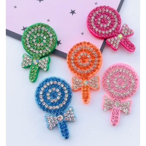 20Pcs 23*38mm Bling Lollipop Candy Rhinestone Patches for DIY Clothes Hat Decor Headwear Hairband Supplies Accessories Applique