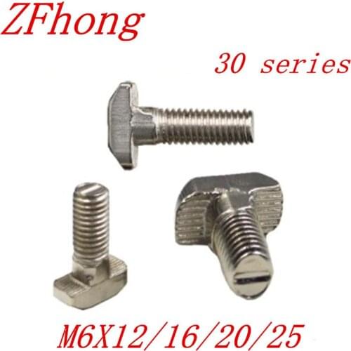 20PCS M6*12/16/20/25 T Bolt Screws Nickel Plated Hammer Head Bolt Aluminum Connector T Head Screws 30 Aluminum Profile