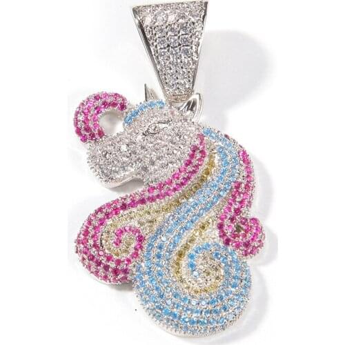 2021 Cartoon Unicorn Pendant Necklace Hip Hop European and American Cute Ins Wind Couple Style Trendy Necklace