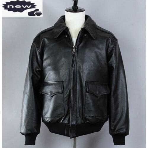 2021 Fashion Black Air Force Flight CowSkin Genuine Men A2 Bomber Leather Jacket Male Winter Coat
