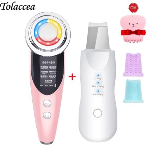 2021 RF LED Photon Skin Rejuvenation Radio Mesotherapy Facial Lifting+Skin Scrubber Deep Face Cleaning Shovel Blackheads Remover