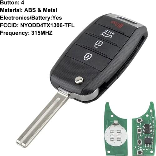 4 Buttons For Kia Optima 2014 2015 2016 Car Key For Kia Sportage 2015 2016 NYODD4TX1306-TFL 315MHZ Replace Remote Car Key Fob