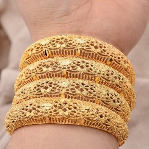 4Pcs/lot Gold Color Bangles For Women Dubai Bride Wedding Cuff Bracelet Africa Bangles Jewelry Gold Charm Bracelet party gifts
