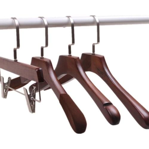 5 pcs/lot Heavy Duty Wooden Coat Hangers Solid Wood Clothes Hanger of Vintage Color with Anti-skid Shoulder Design for Adult Kid