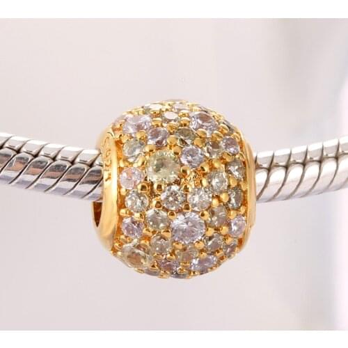 Authentic S925 Bead DIY Jewelry Pave Crystals Shine and Clear CZ Charm fit Lady Bracelet Bangle