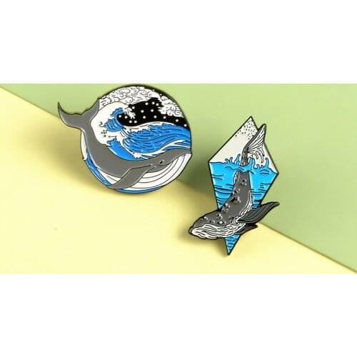 Animal Pins Ocean Wave Whale Enamel Pins Fashion Brooches Badges Bag Clothes Accessories Lapel Pins Jewelry Gifts For Friends