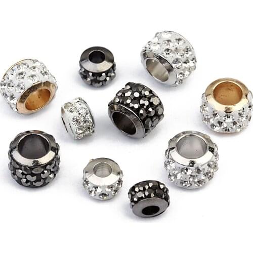 20pcs/Lot 3 5mm Gold Black Rhinestone Crystal Spacer Beads Big Hole Beads For Jewelry Findings Making DIY Bracelet Necklace