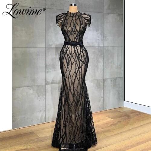 Handmade Black Mermaid Evening Dresses Long Prom Dress Robe De Soiree 2020 New African Party Gowns Kaftans Saudi Arabic Dress