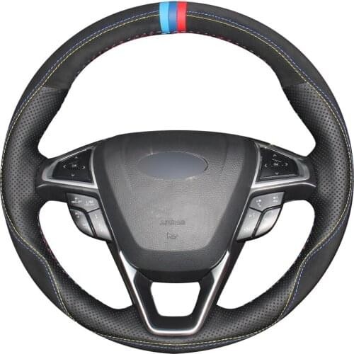 Black Natural Leather Black Suede Light Blue Blue Red Marker Car Steering Wheel Cover for Ford Fusion Mondeo 2013 2014 EDGE 2015