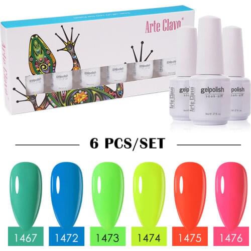 Arte Clavo Art Mix Color Nails Gel 8ml 6pcs/Set Gel Varnishes Semi Permanant UV Nail Suit LED Nail Base Top Coat Gel Nail Polish