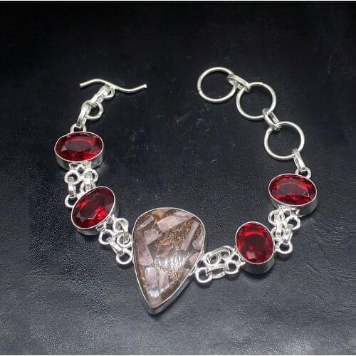 Gemstonefactory Jewelry Big Promotion Single Unique 925 Silver Rhodochrosite Red Garnet Lady Women Charm Bracelet 19cm 20213236