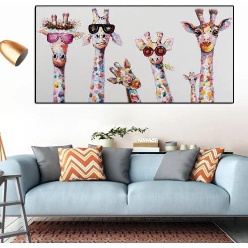 Graffiti Art Animal Canvas Painting Giraffes Family Poster Prints Decorative Picture Graphic Artwork for Kids Room Decor Cuadros