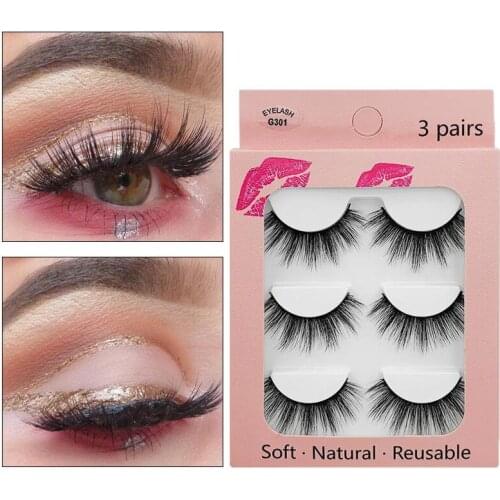 Nice 3 Pairs 3D Mink Hair False Eyelashes Handmade Natural Long Eyelash Wispy Fluffy Lashes Reusable Extension False Eyelashes