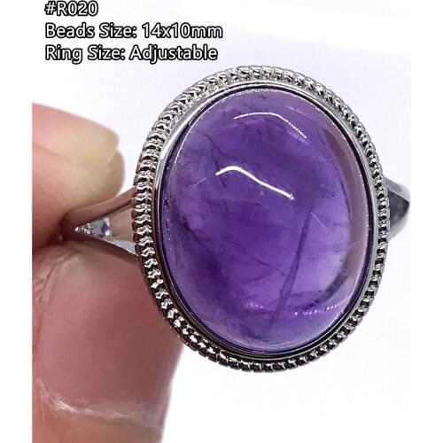 Natural Purple Amethyst Ring Silver Sterling Jewelry For Women Man Quartz Crystal Healing Luck Beads Stone Adjustable Ring AAAAA